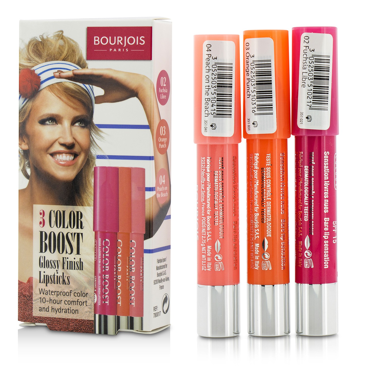 Bourjois 3 Color Boost Parladıcı Dodaq Boyası Dəsti SPF 15: 3x Dodaq Boyası 3x2.75g/0.1oz