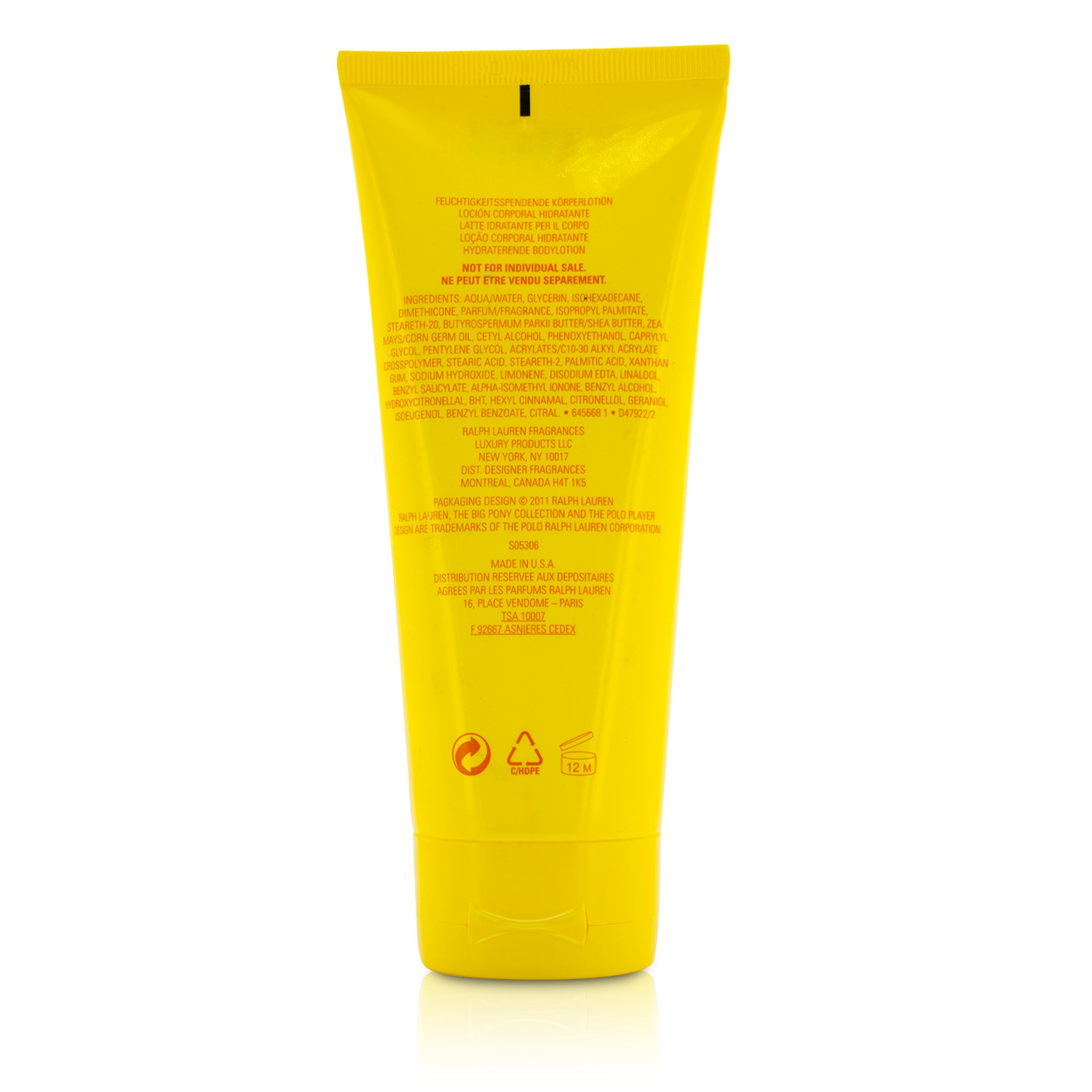 Ralph Lauren Big Pony Collection For Women #3 Yellow Hydrating Body Lotion (Unboxed) 200ml/6.7oz