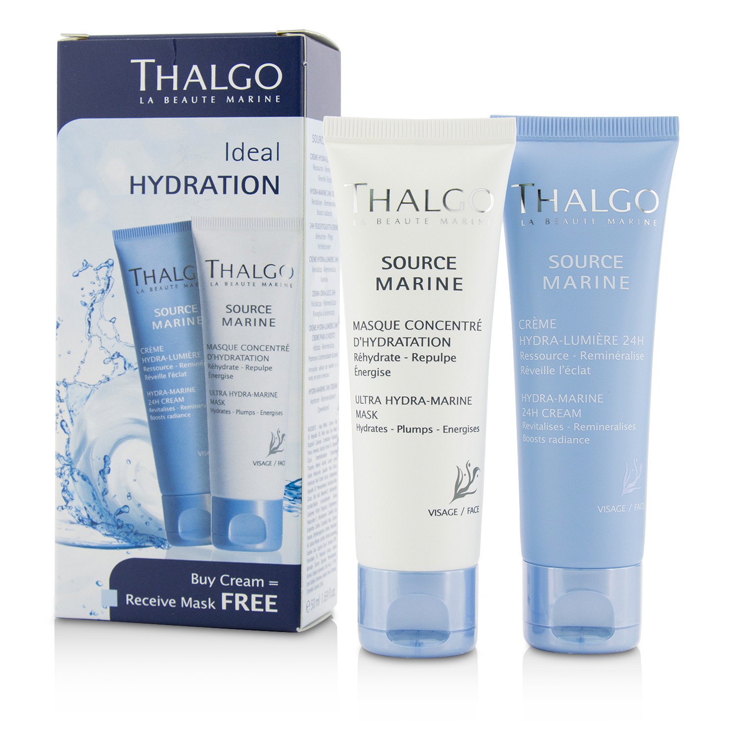 Thalgo Ideal Hydration Kit: Hydra-Marine 24H Cream 50ml + Ultra Hydra-Marine Mask 50ml 2pcs