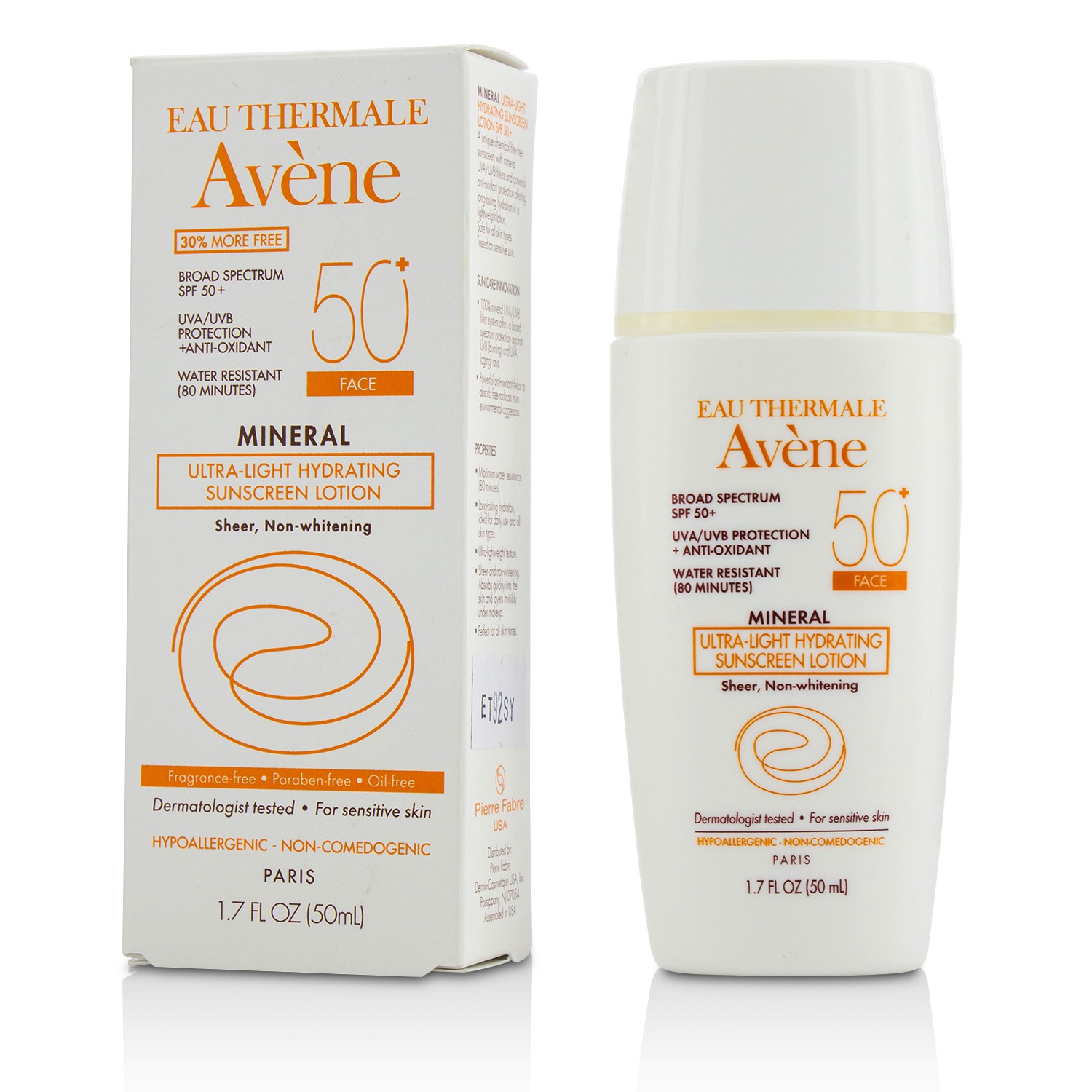 Avene Mineral Ultra-Light Hydrating Sunscreen Lotion SPF 50 For Face - For Sensitive Skin 50ml/1.7oz