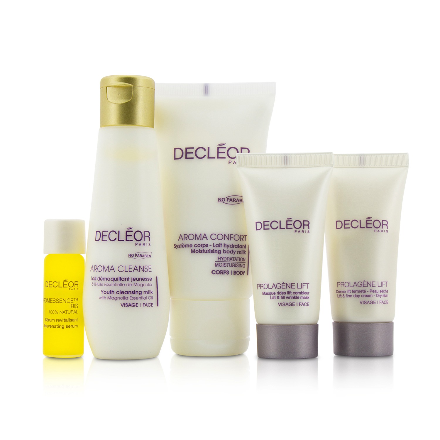 Decleor 思妍麗  抗衰老入門套裝：潔面乳 50ml+面膜 15ml+活膚精華 5ml+乾性皮膚日霜 15ml+身體乳 50ml+袋 5件+1袋