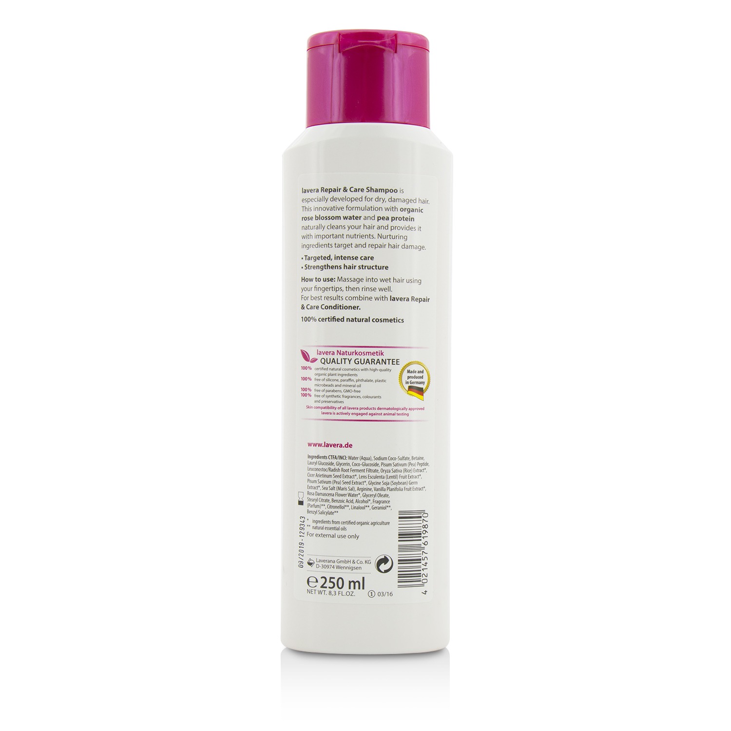 Lavera Organic Rose & Pea Protein Repair & Care Shampoo (For Dry, Damaged Hair) 250ml/8.3oz