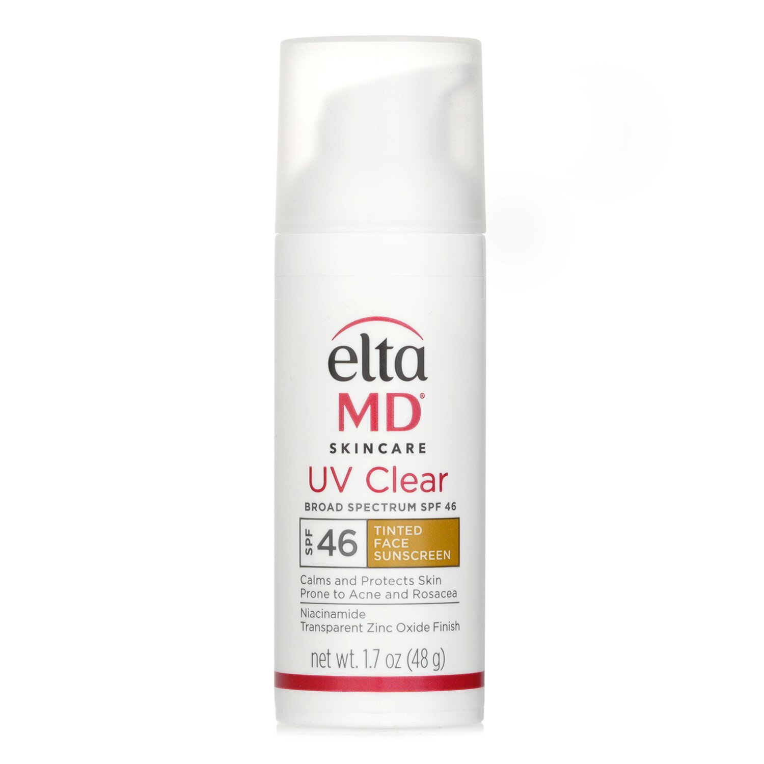 EltaMD UV прозрачен слънцезащитен крем за лице SPF 46 - за типове кожа, склонни към акне, розацея и хиперпигментация - оцветен 48g/1.7oz