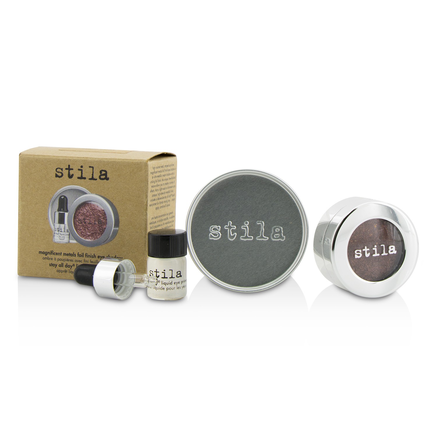 Stila ظلال عيون Magnificent Metals Foil Finish مع أساس سائل عيون صغير Stay All Day 2pcs