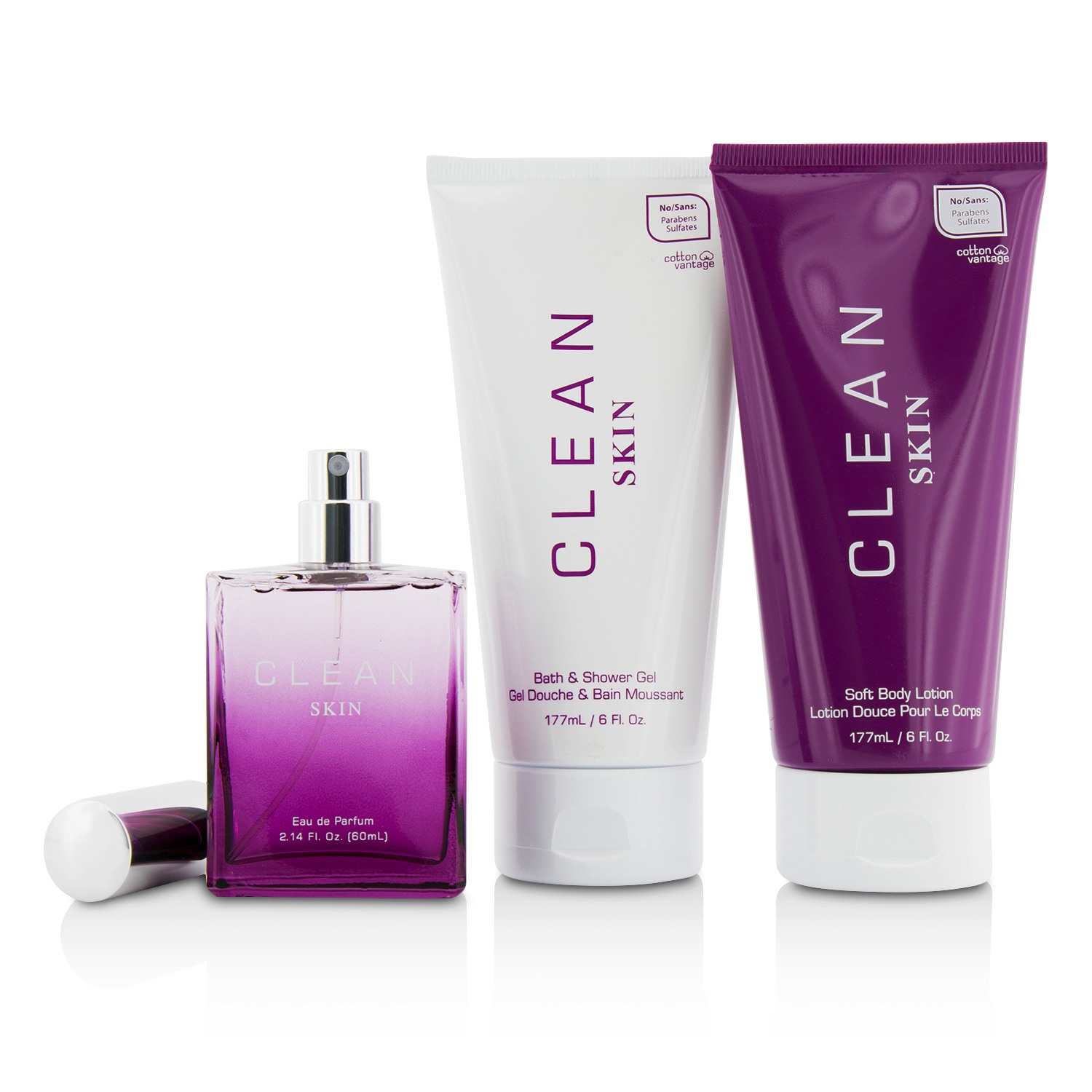 Clean Clean Skin Coffret: Eau De Parfum Spray 60ml/2.14oz + Bath & Shower Gel 177ml/6oz + Body Lotion 177ml/6oz 3pcs