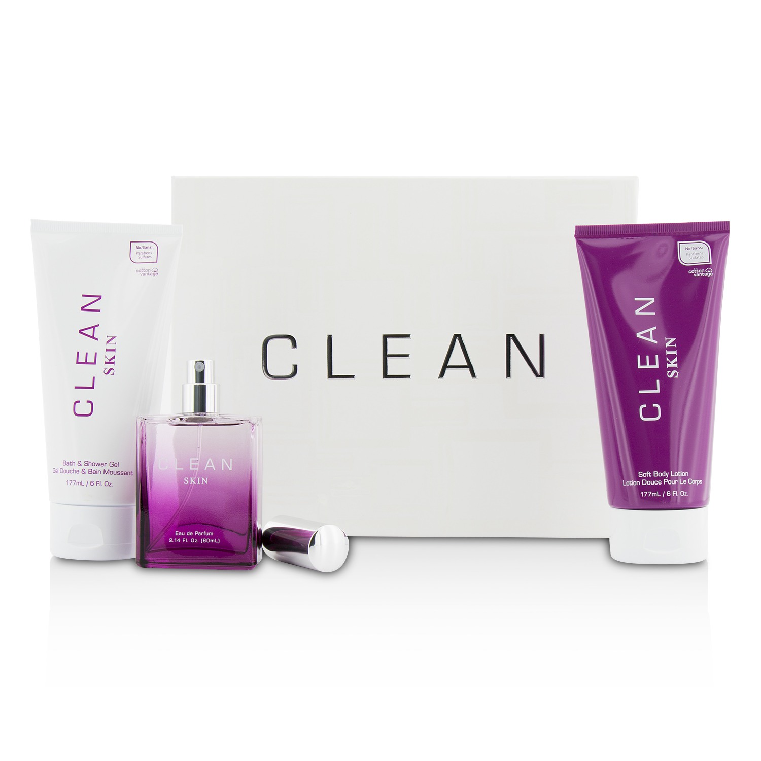 Clean Clean Skin Coffret: Eau De Parfum Spray 60ml/2.14oz + Bath & Shower Gel 177ml/6oz + Body Lotion 177ml/6oz 3pcs