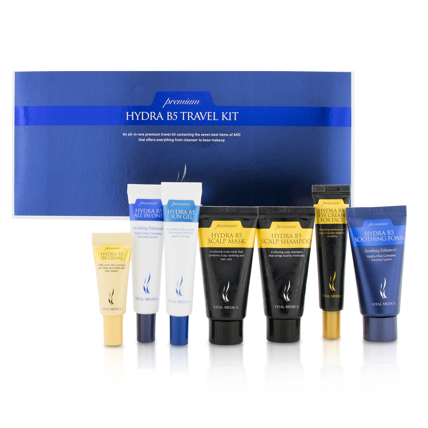 A.H.C Vital Medica Premium Hydra B5 Kit: Shampoo+Hiusnaamio+Soothing Foam - Vaahto+All In One+Sun Gel  Aurinkogeeli+Silmänympärysvoide+BB -voide 7pcs