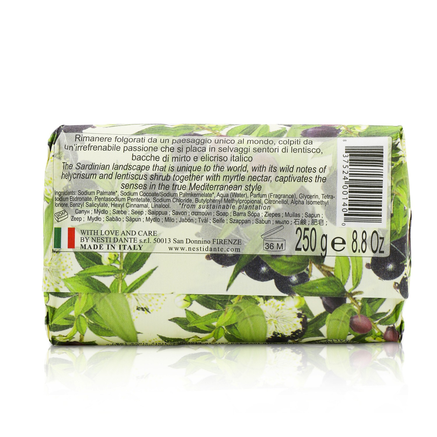 Nesti Dante Dolce Vivere Fine Natural Soap סבון טבעי סבון טבעי - Sardegna - Myrtle Nectar, Lentiscus & Helycrisum Shrub 250g/8.8oz