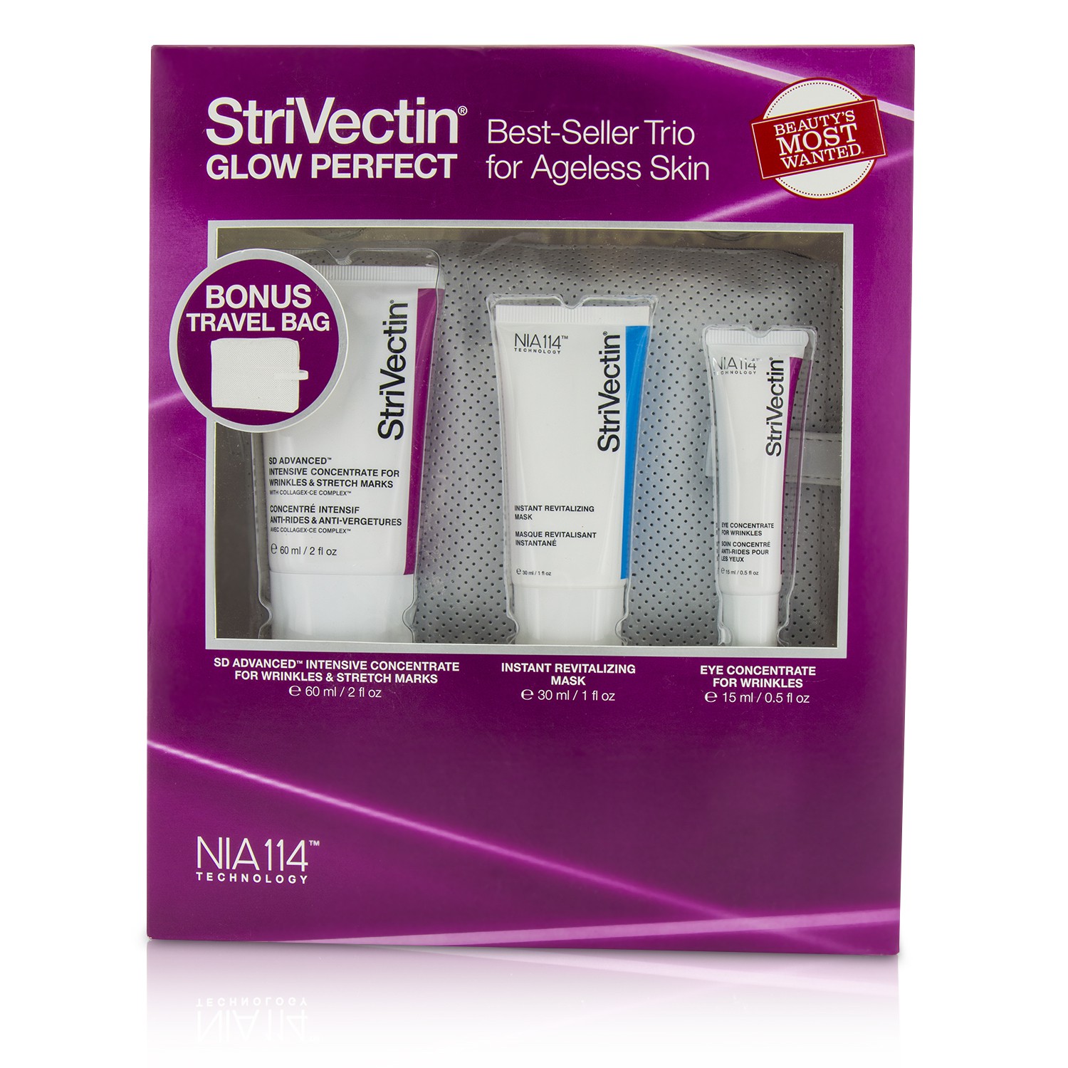 StriVectin Glow Perfect Best-Seller Trio for Ageless Skin: SD Advanced Intensive Concentrate 60ml + Mask 30ml + Eye Concentrate 15ml 3pcs + 1 Bag