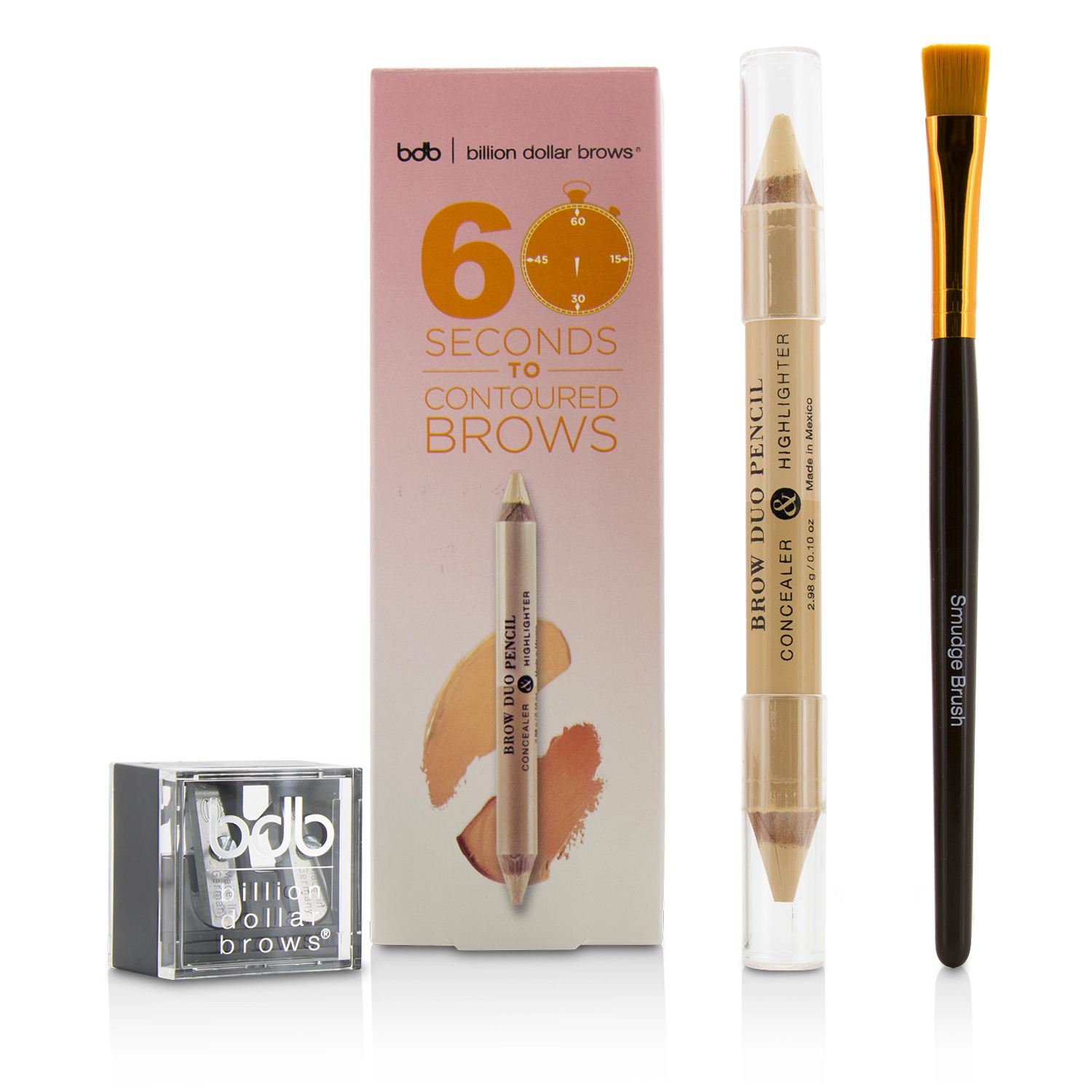 Billion Dollar Brows 60 Seconds to Contoured Brows Kit (1x Brow Duo Pencil, 1x Smudge Brush, 1x Duo Sharpener) 3pcs