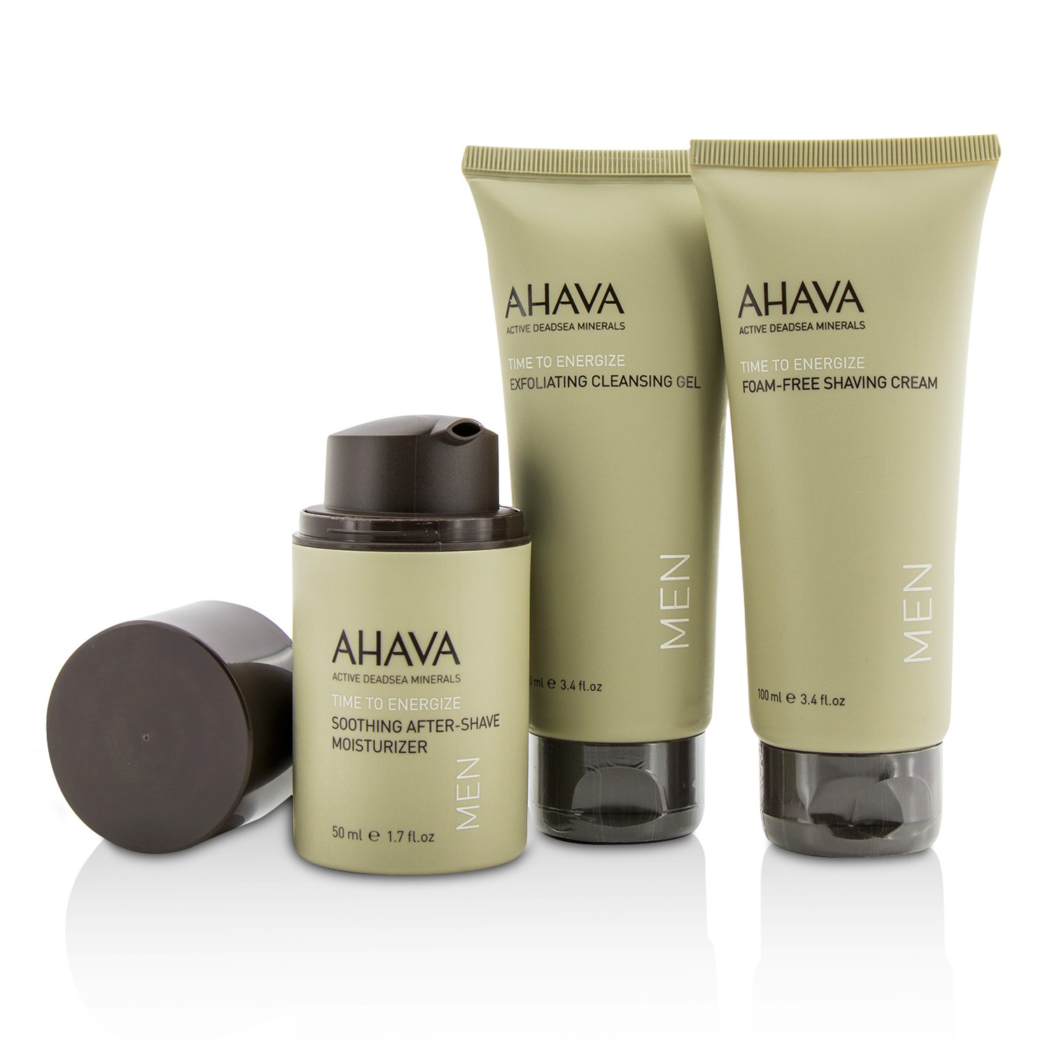 Ahava Travel Essentials For Men Set: Exfoliating Cleansing Gel 100ml + Shaving Cream 100ml + After-Shave Moisturizer 50ml 3pcs