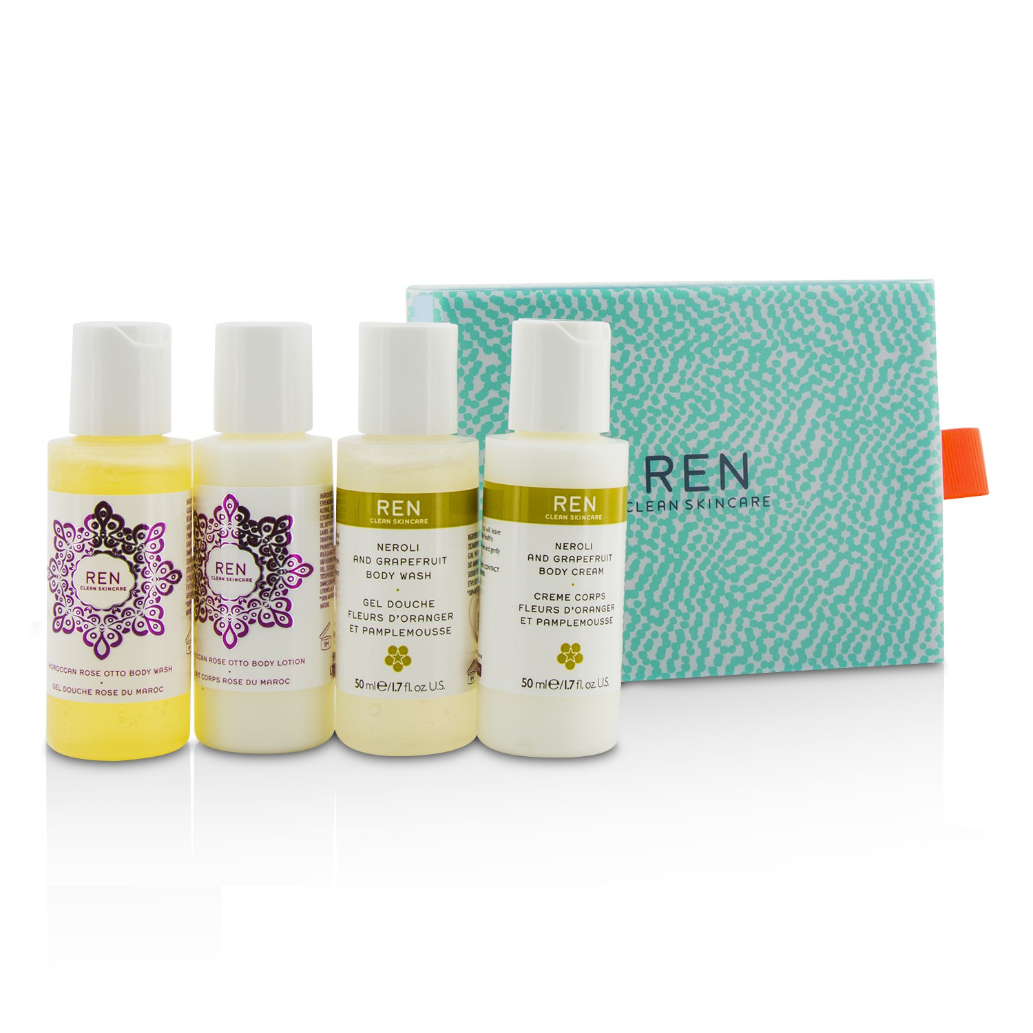 Ren Body Travel Kit: 2x Body Wash 50ml, 1x Body Lotion 50ml, 1x Body Cream 50ml 4pcs