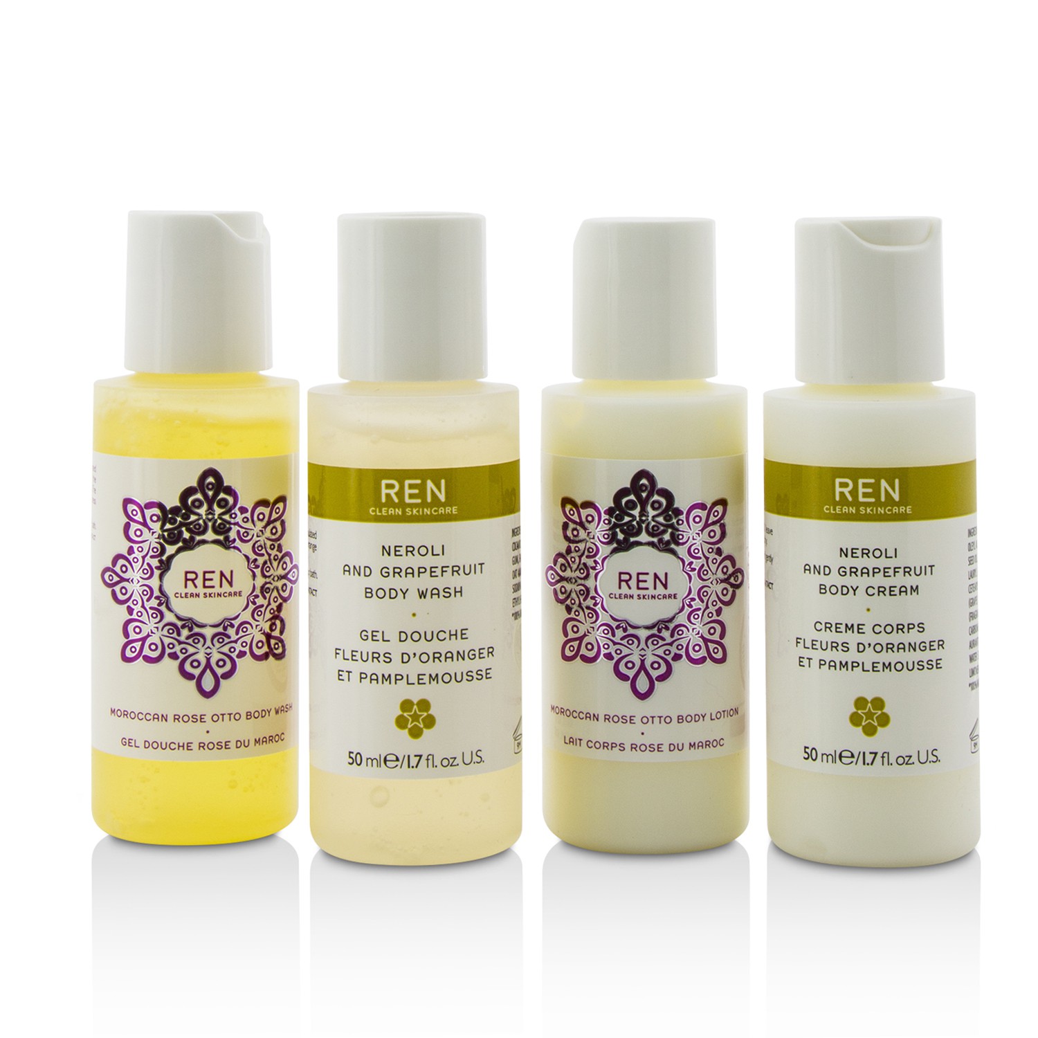 Ren Body Travel Kit: 2x Body Wash 50ml, 1x Body Lotion 50ml, 1x Body Cream 50ml 4pcs