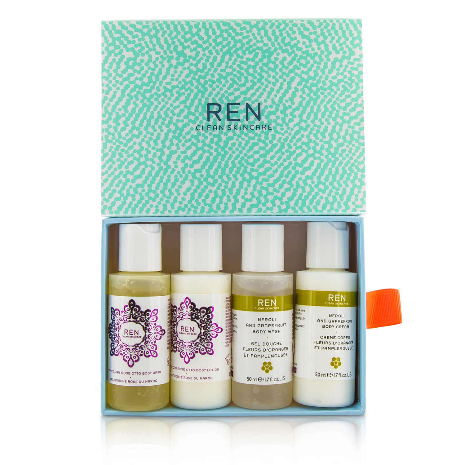 Ren Body Travel Kit: 2x Body Wash 50ml, 1x Body Lotion 50ml, 1x Body Cream 50ml 4pcs