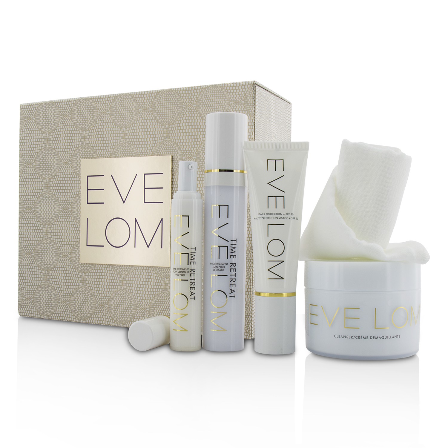 Eve Lom Restorative Ritual Набор: Очищающее Средство 200мл + Средство для Лица 50мл + Средство для Век 15мл + Ежедневная Защита SPF 50 50мл + Салфетка 5pcs