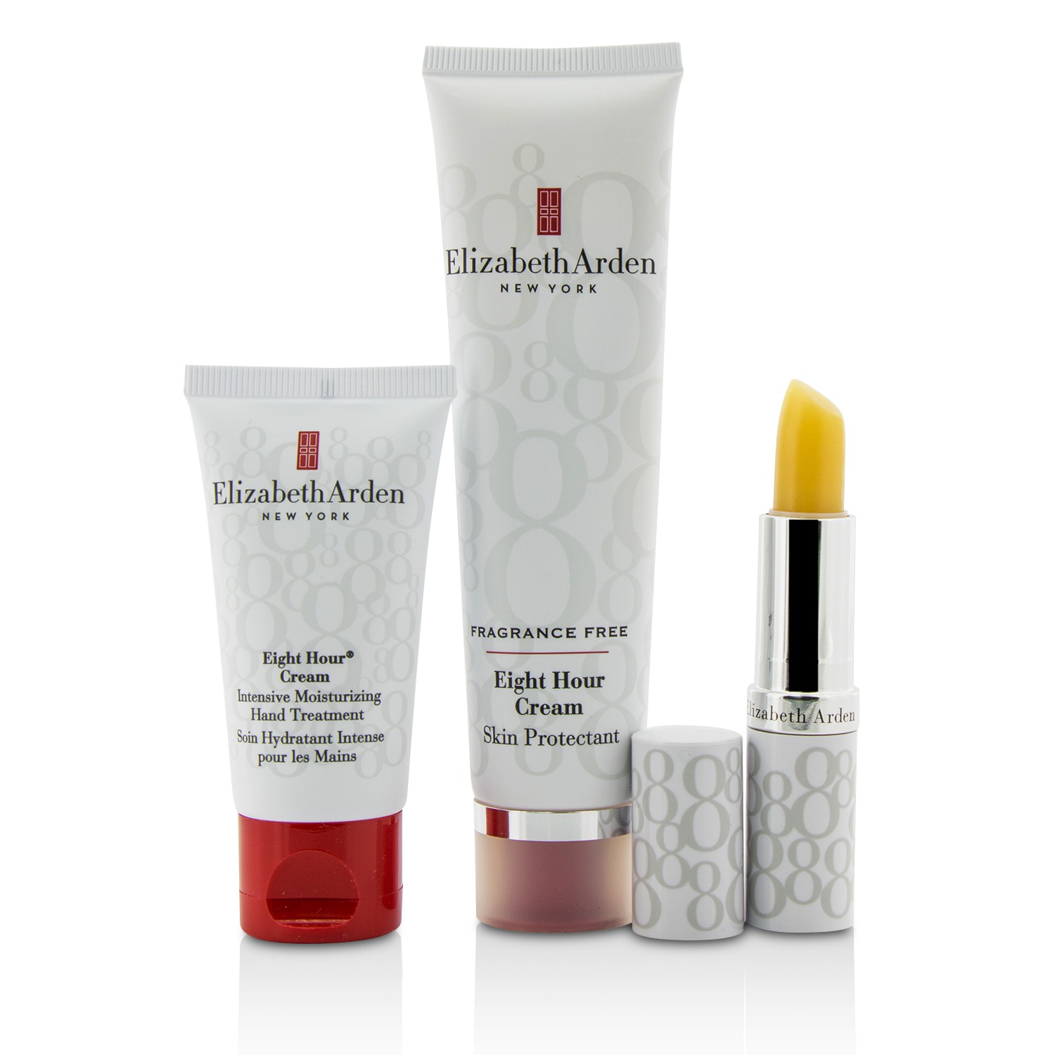 Elizabeth Arden Eight Hour Cream Nourishing Skin Essentials Set: Skin Protectant Fragrance Free+Hand Treatment+Lip Protectant Stick SPF 15 3pcs