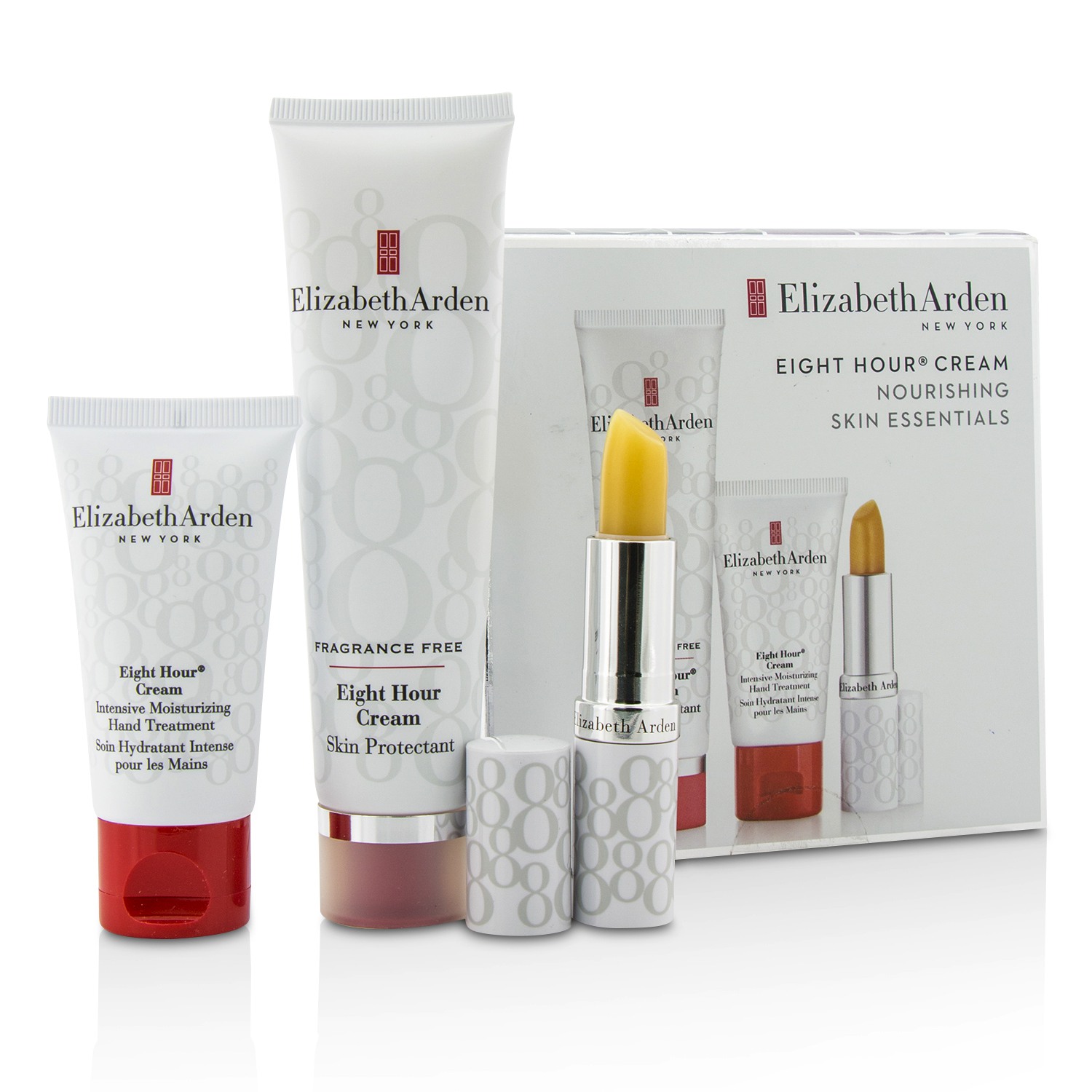 Elizabeth Arden Eight Hour Cream Nourishing Skin Essentials Set: Skin Protectant Fragrance Free+Hand Treatment+Lip Protectant Stick SPF 15 3pcs