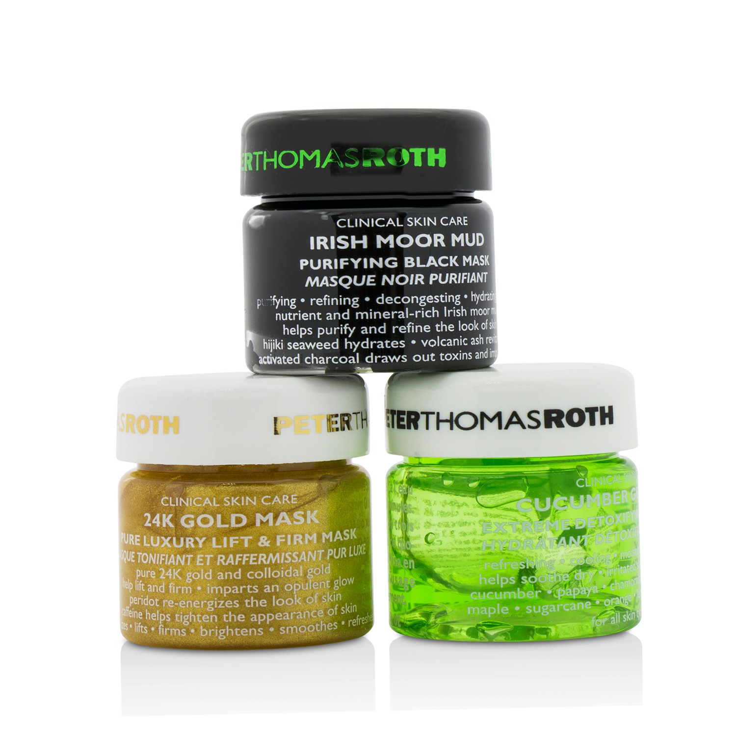 Peter Thomas Roth Just Mask It Kit: Irish Moor Mud Purifying Black Mask 15ml + 24K Gold Mask 15ml + Cucumber Gel Mask 15ml 3x15ml/0.5oz