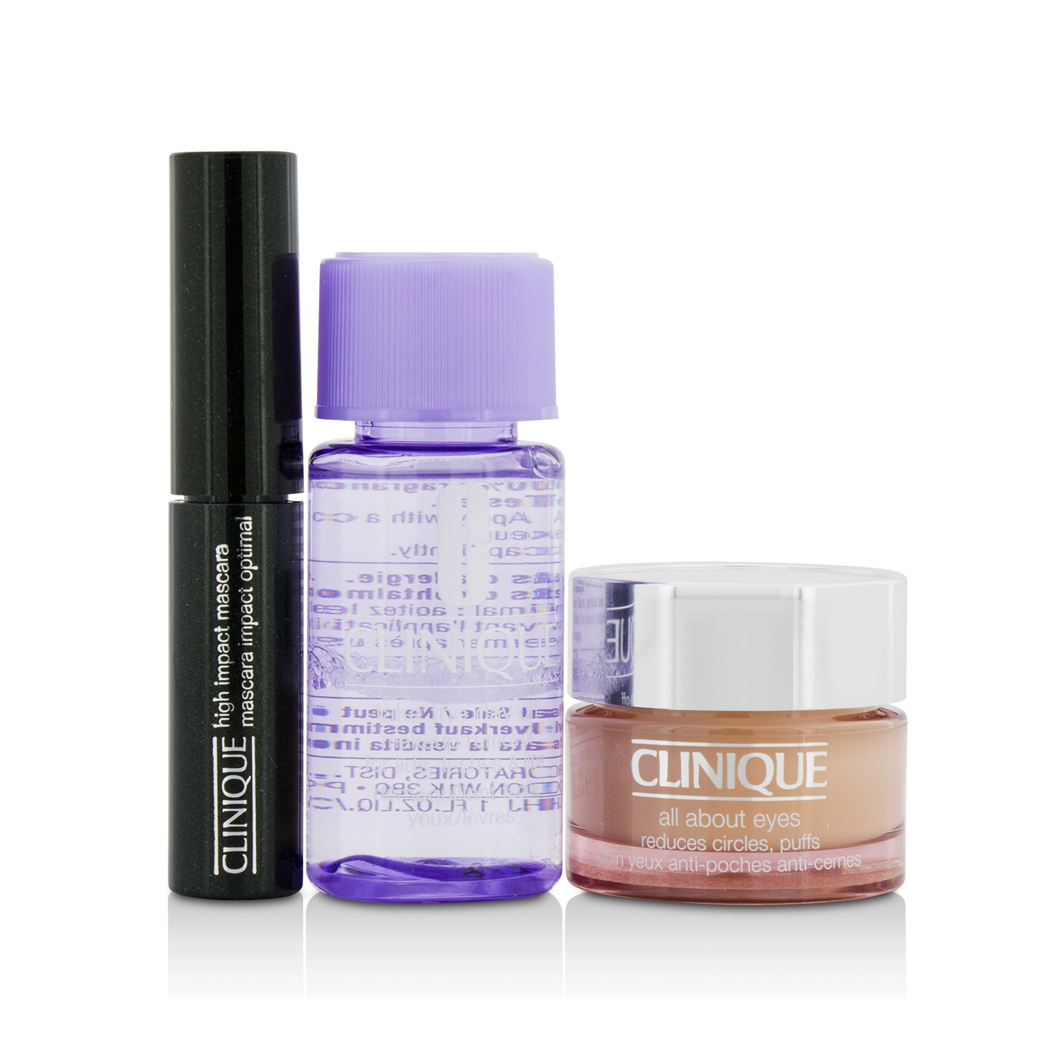 Clinique Travel Set: All About Eye 15ml + Mascara 3.5ml + Eye Makeup Remover 30ml+1Bag 3pcs+1bag