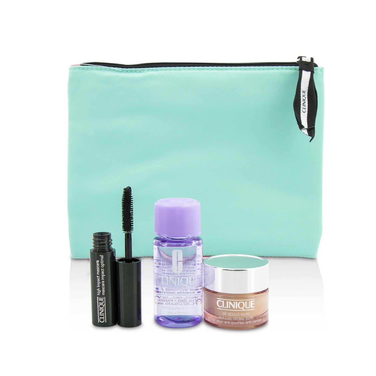 Clinique Travel Set: All About Eye 15ml + Mascara 3.5ml + Eye Makeup Remover 30ml+1Bag 3pcs+1bag