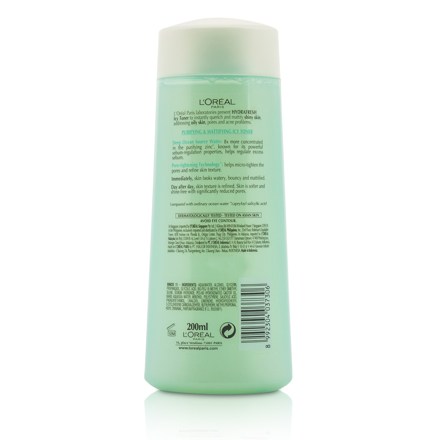 L'Oreal Dermo-Expertise Hydrafresh Anti-Shine Purifying & Mattifying Icy Toner - For Shiny Skin (Manufacture Date: 10/2013) 200ml/6.7oz