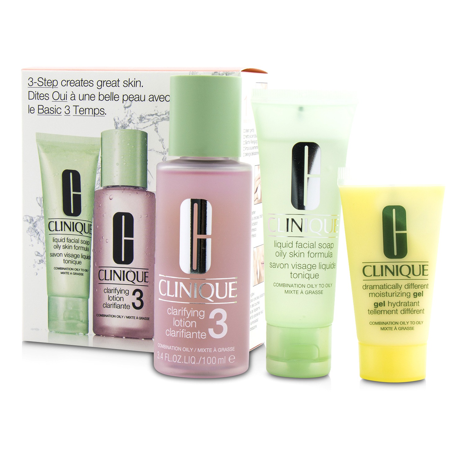 Clinique 3-Step Skin Care System (Skin Type 3): Liquid Facial Soap Oily Skin Formula + Clarifying Lotion 3 + 3pcs