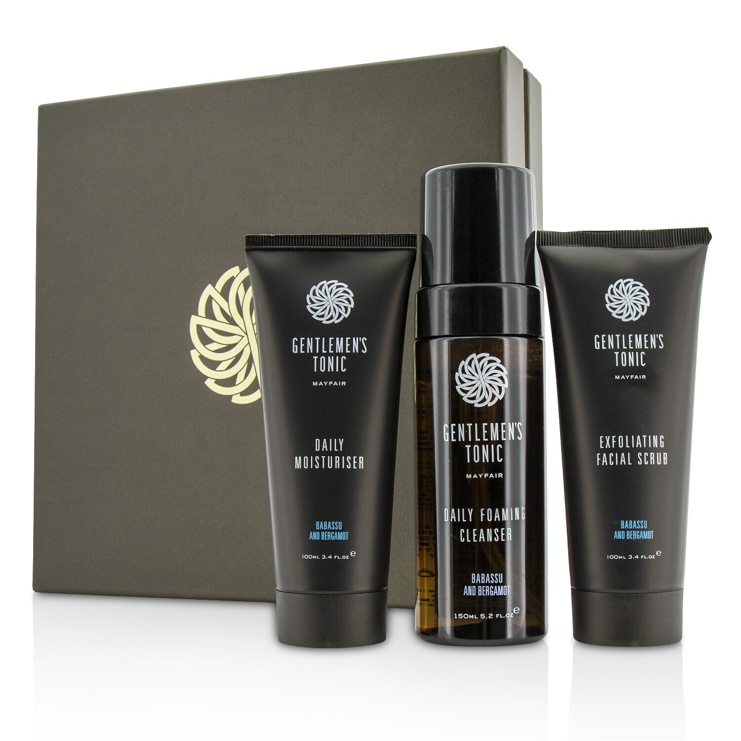 Gentlemen's Tonic Face Gift Set: Exfoliating Facial Scrub 100ml + Daily Foaming Cleanser 150ml + Daily Moisturiser 100ml 3pcs