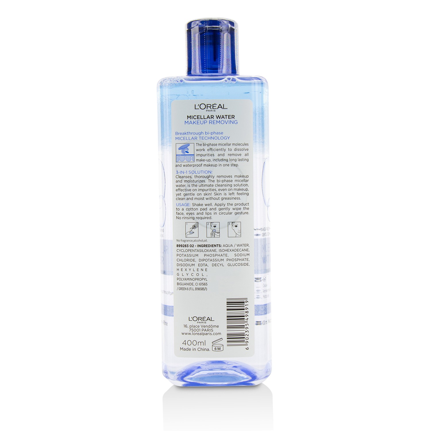 L'Oreal 3-In-1 Micellar Water (Deeping Cleansing) - Even For Sensitive Skin 400ml/13.3oz