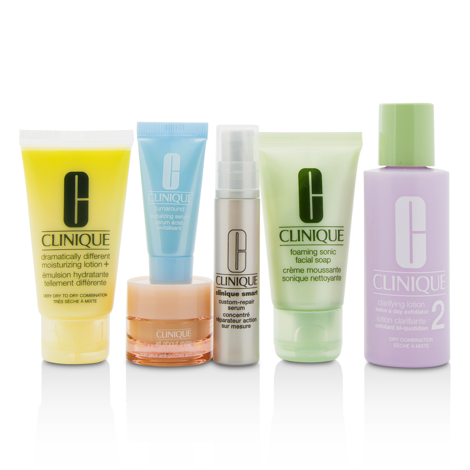 Clinique Set de Viaje: Jabón Facial 30ml+Loción 2 60ml+DDML 30ml+Suero Inteligente 10ml+Turnaround Suero 7ml+Todo Acerca de Ojos 7ml+Bolsa 6pcs+1bag