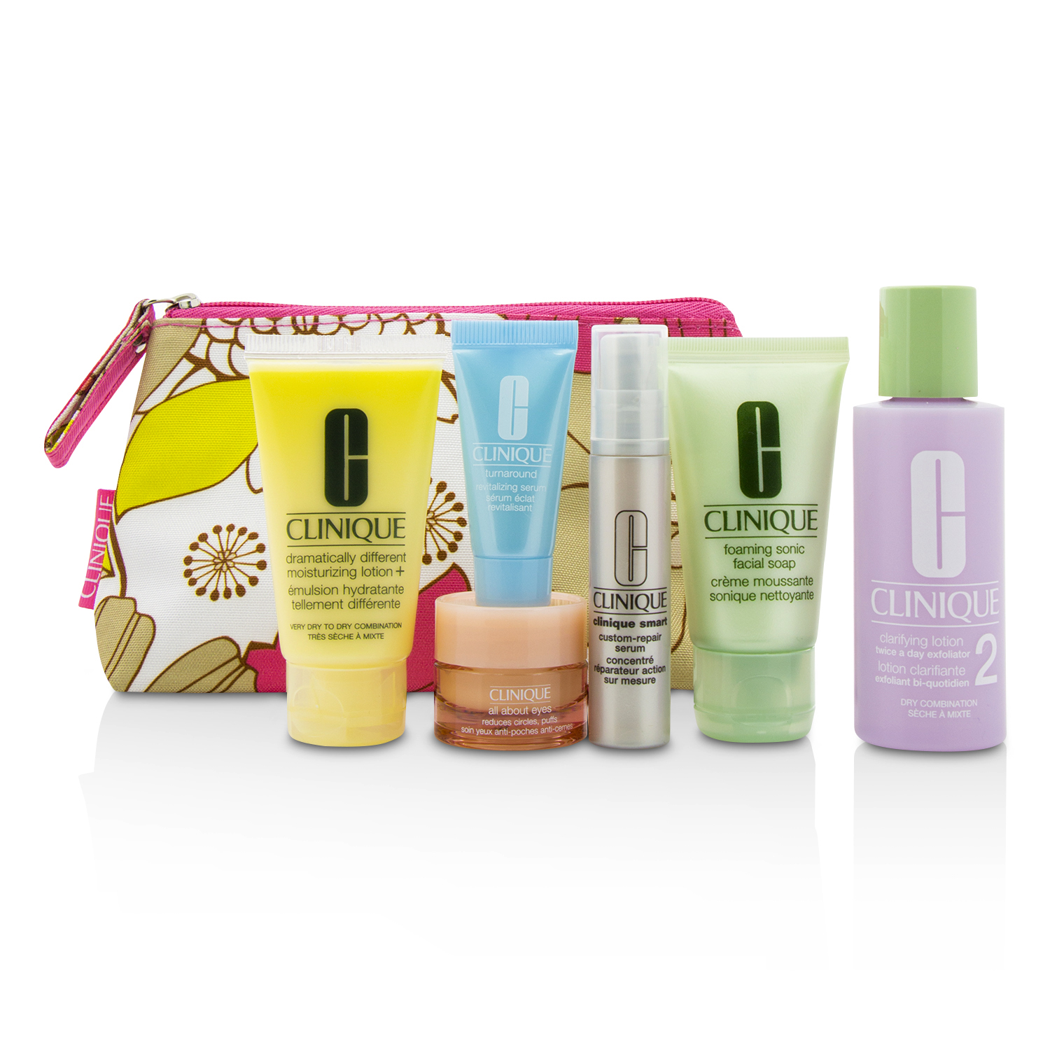 Clinique Set de Viaje: Jabón Facial 30ml+Loción 2 60ml+DDML 30ml+Suero Inteligente 10ml+Turnaround Suero 7ml+Todo Acerca de Ojos 7ml+Bolsa 6pcs+1bag