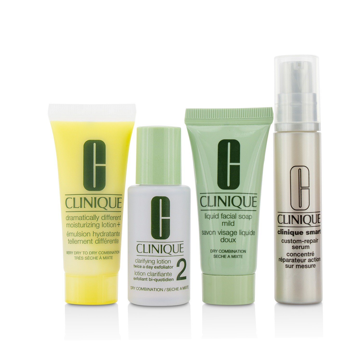 Clinique Travel Set: Liquid Facial Soap Mild + Clarifying Lotion 2 + DDML+ + Smart Custom-Repair Serum + Bag 4pcs+1bag