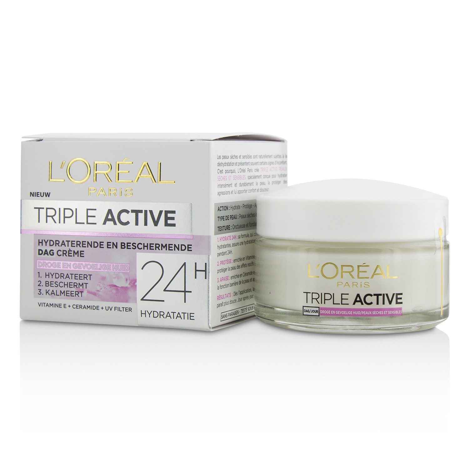 L'Oreal Triple Active Multi-Protective Day Cream 24H Hydration - For Dry/ Sensitive Skin 50ml/1.7oz