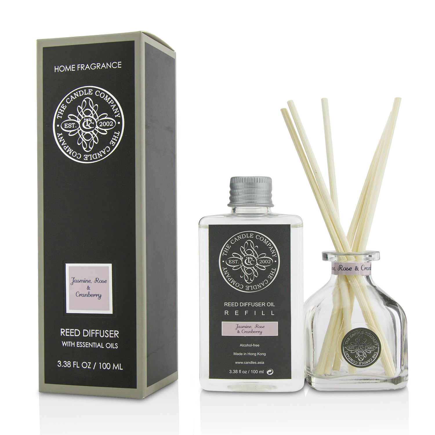 蜡烛世家  The Candle Company Reed Diffuser with Essential Oils - Jasmine, Rose & Cranberry 100ml/3.38oz