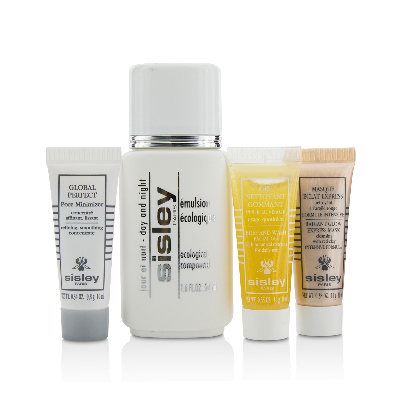 Sisley Ecological Compound Discovery Program: Ecological Compound 50ml, Buff & Wash Gel Facial 10ml, Global Perfect 10ml, Radian... 4pcs