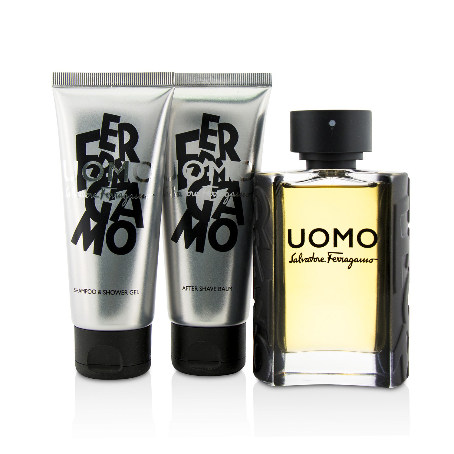 Salvatore Ferragamo Uomo Coffret: Eau De Toilette Spray 100ml/3.4oz + Shampoo & Shower Gel 100ml/3.4oz + After Shave Balm 100ml/3.4oz 3pcs