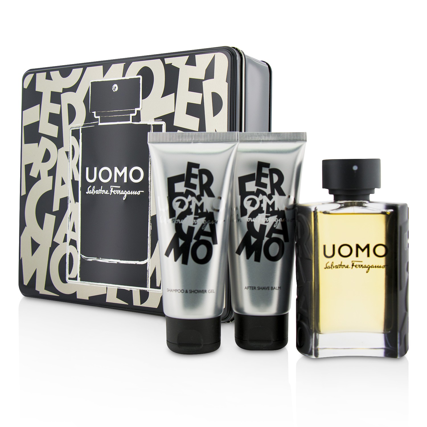 Salvatore Ferragamo Uomo Coffret: Eau De Toilette Spray 100ml/3.4oz + Shampoo & Shower Gel 100ml/3.4oz + After Shave Balm 100ml/3.4oz 3pcs