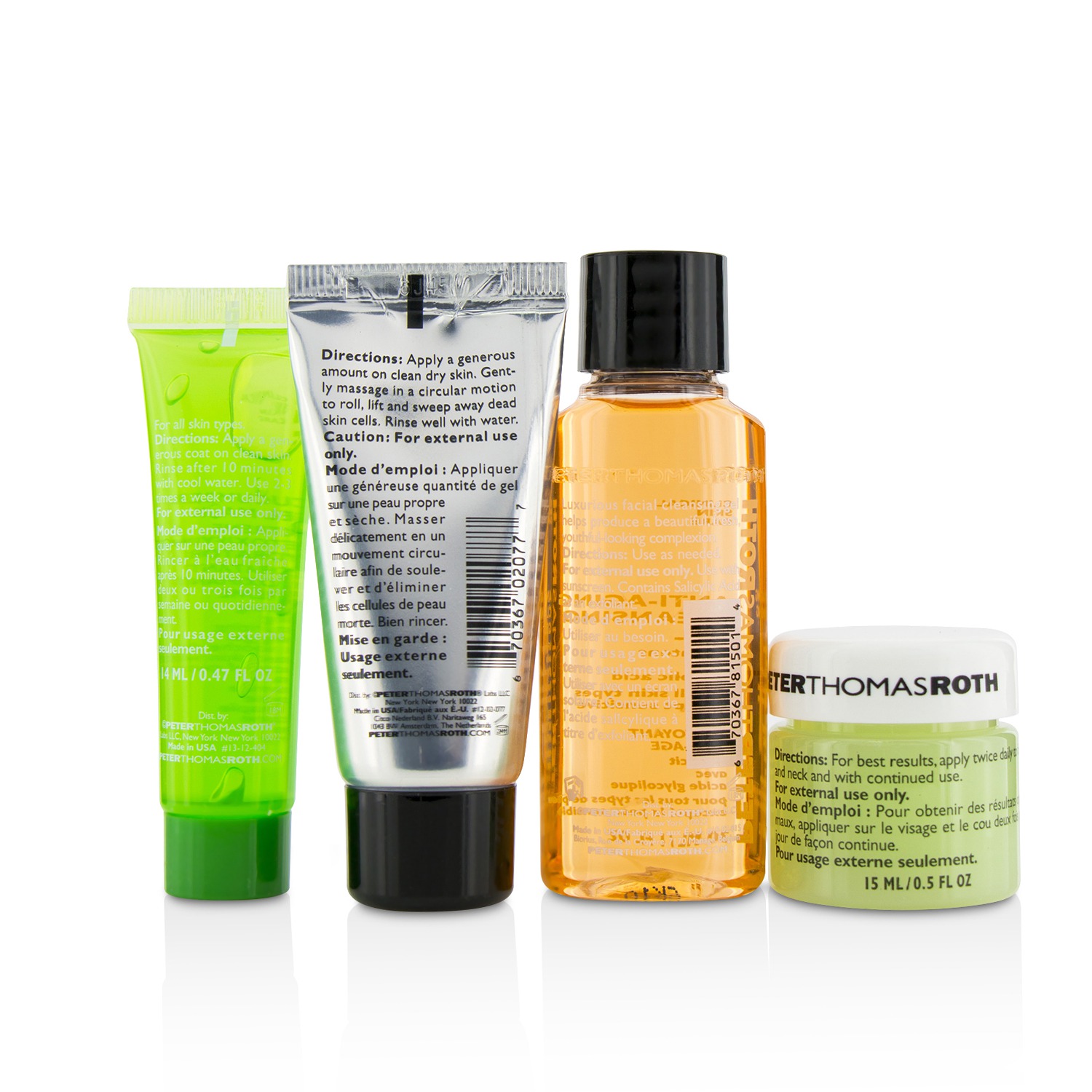 Peter Thomas Roth Kit Facial En La Marcha: Cucumber De-Tox Bouncy Gel Hidratante 15ml + Cucumber Gel Mascarilla 14ml + Gel Limpiador Anti Envejecimiento 30ml + FirmX Gel Peeling 15ml 4pcs