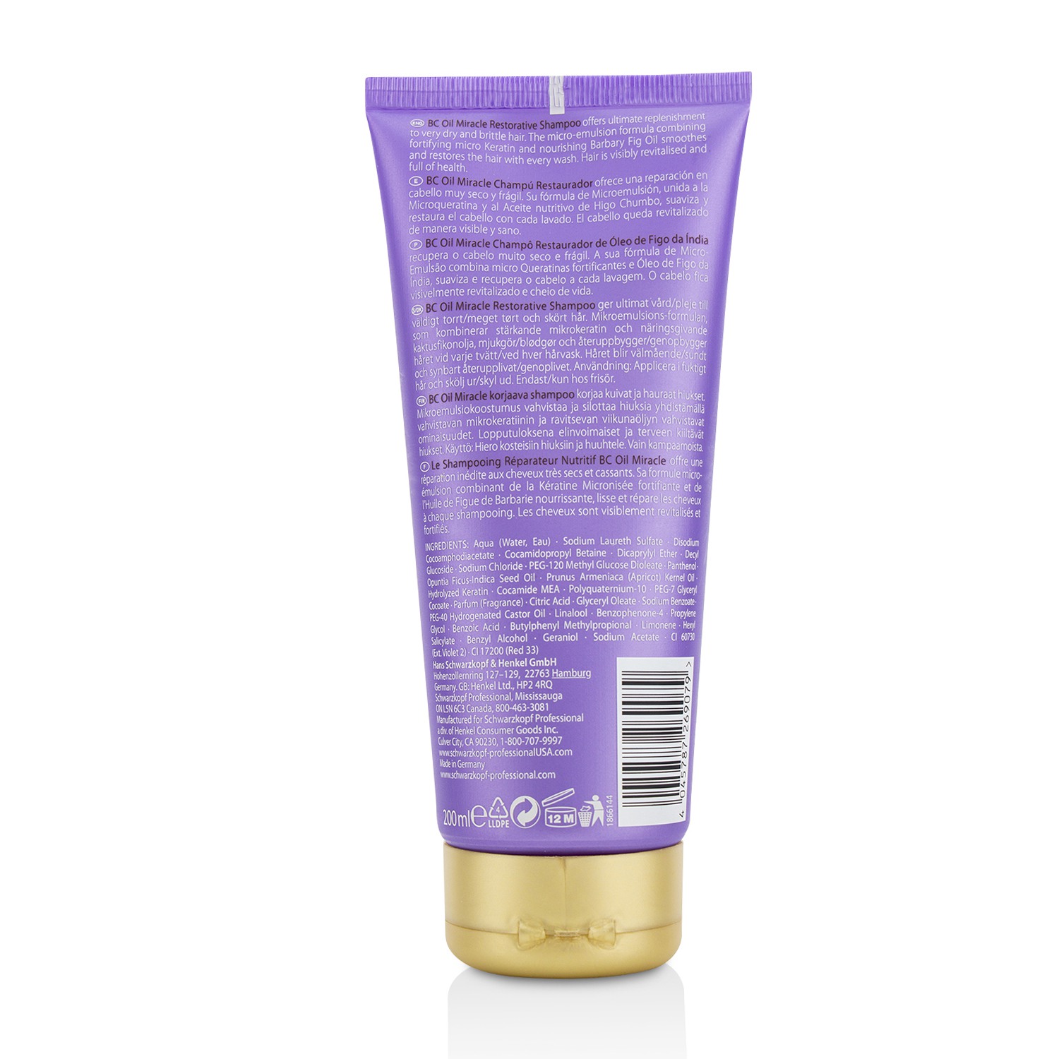 Schwarzkopf BC Oil Miracle Barbary Fig Oil & Keratin Restorative Champú (Para Cabello Muy Seco y Dañado) 200ml/6.75oz