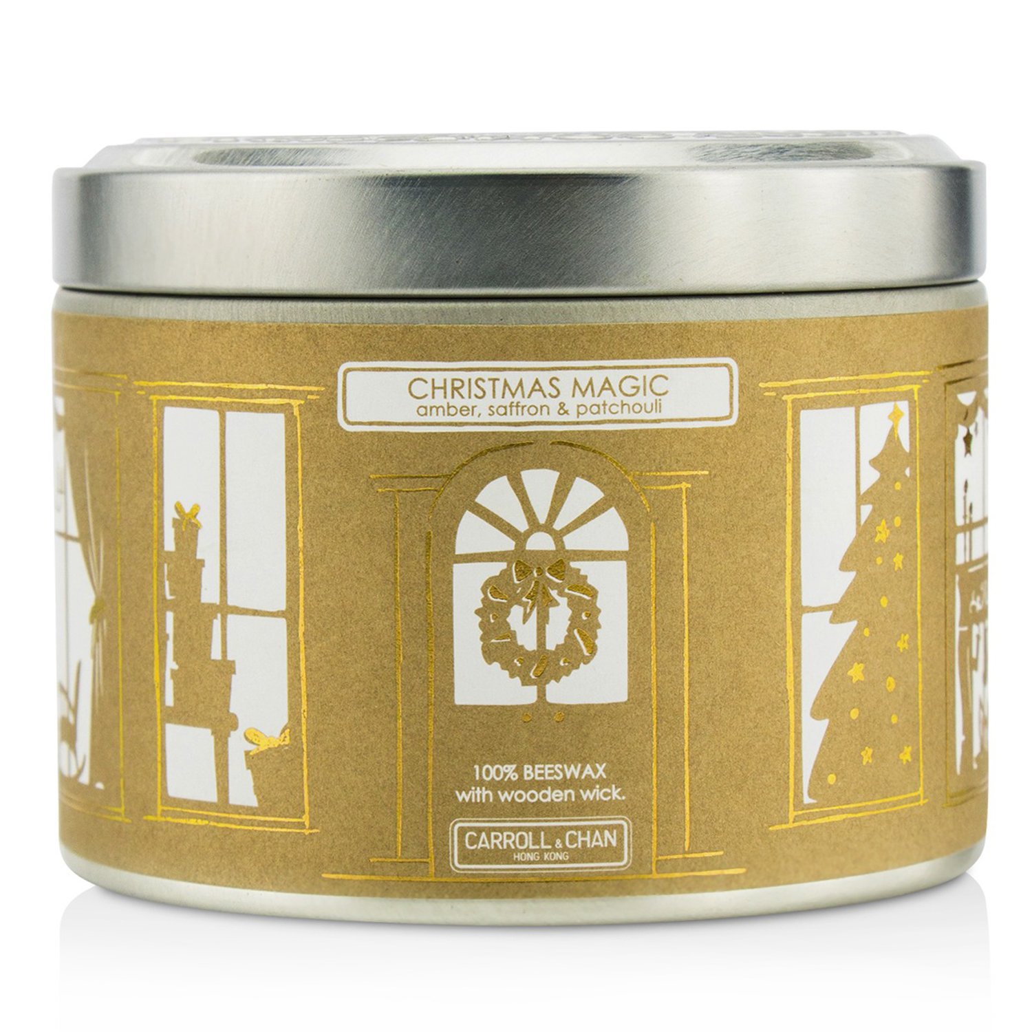 The Candle Company عبوة قصدير بشمع العسل 100% مع فتيل خشبي - Christmas Magic (بالكهرمان والزعفران والبتشول) (8x5) cm