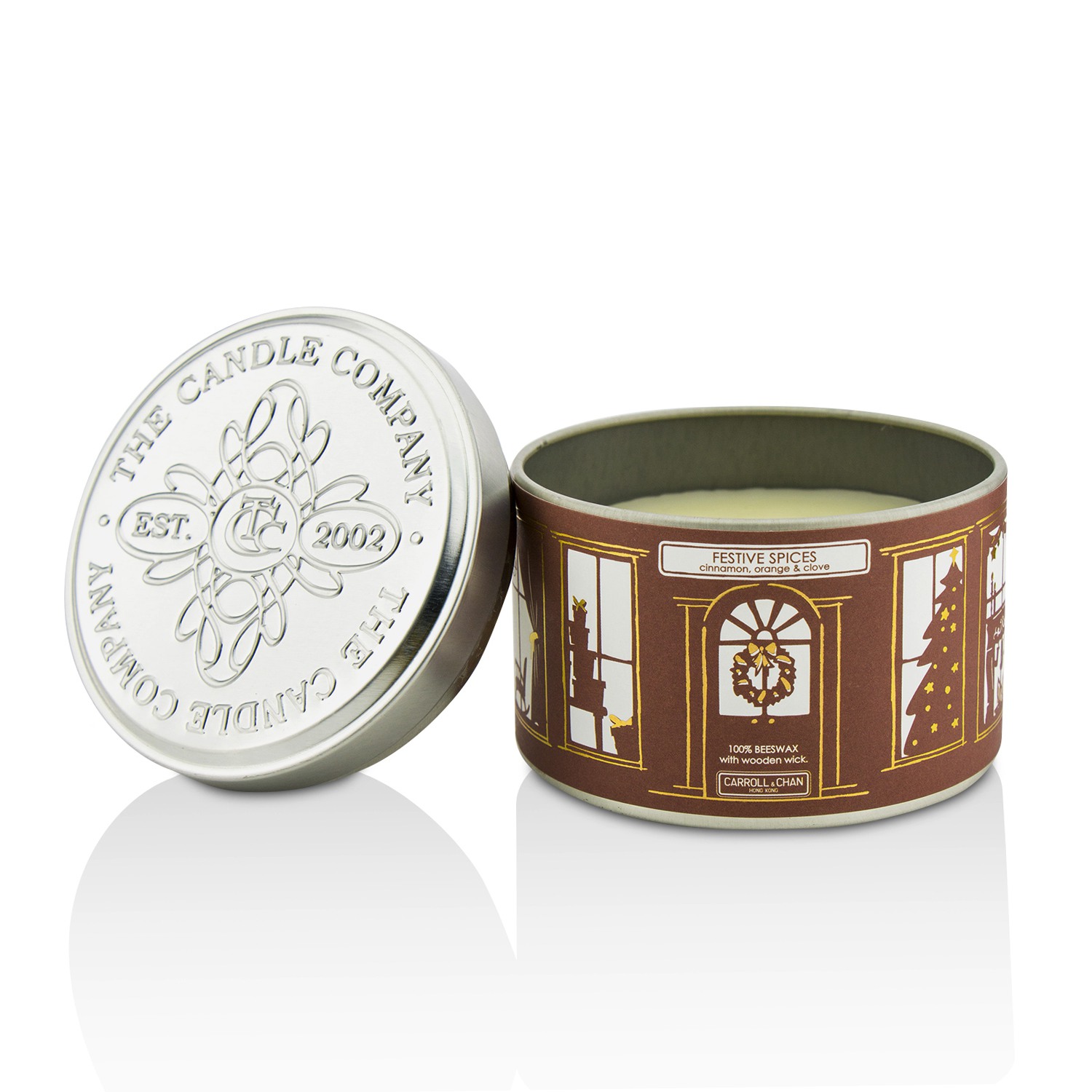 蜡烛世家  The Candle Company Tin Can 100% Beeswax Candle with Wooden Wick - Festive Spices (Cinnamon, Orange & Clove) (8x5) cm