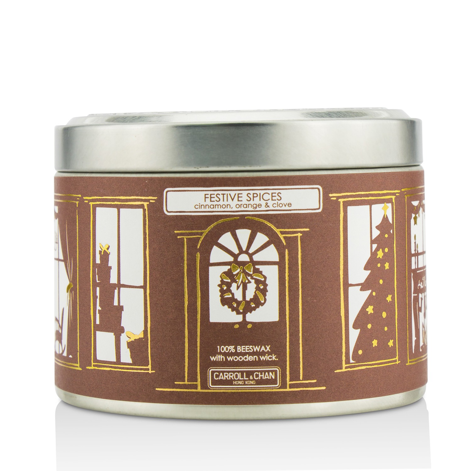 The Candle Company Tin Can 100% Beeswax Candle with Wooden Wick - Festive Spices (Cinnamon, Orange & Clove) (8x5) cm