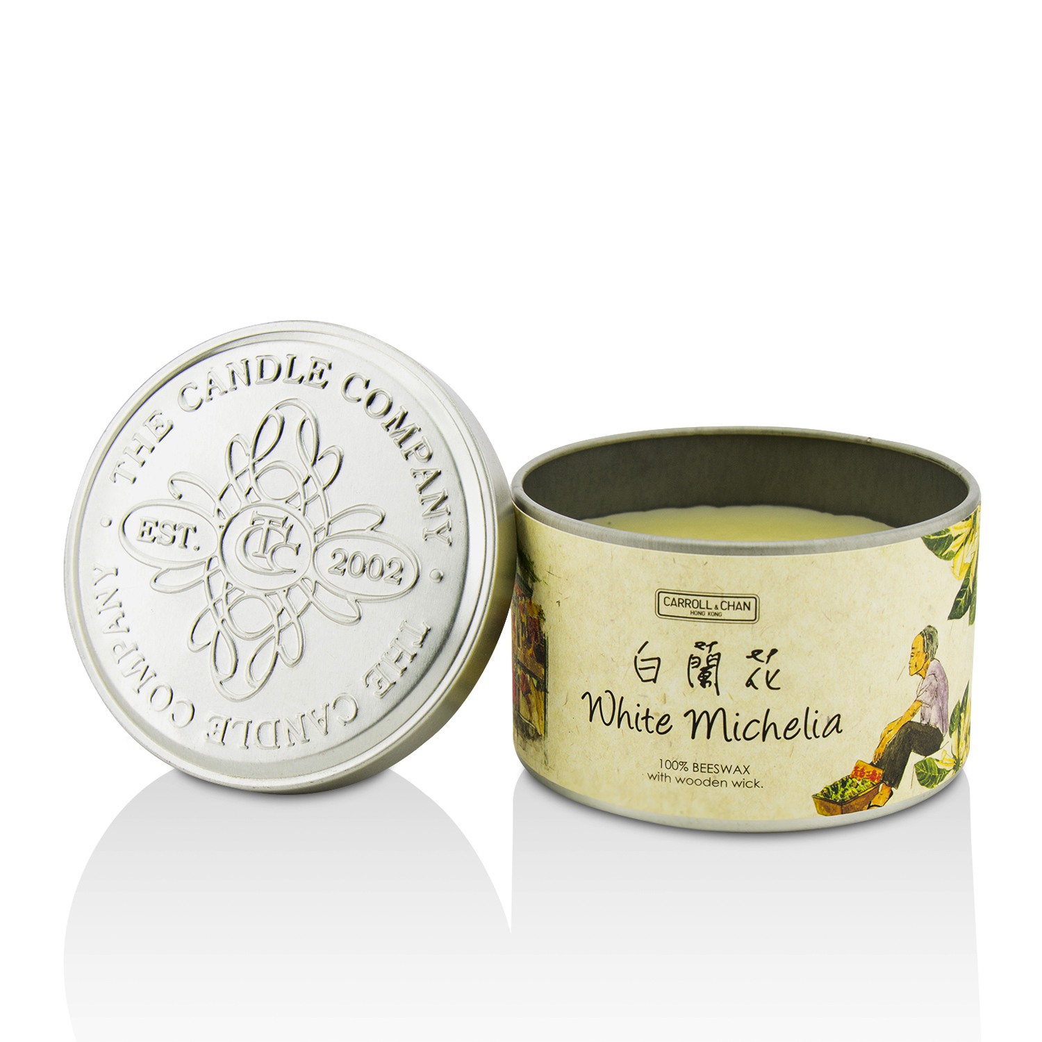 The Candle Company Tin Can 100% Beeswax Candle with Wooden Wick - White Michelia (8x5) cm