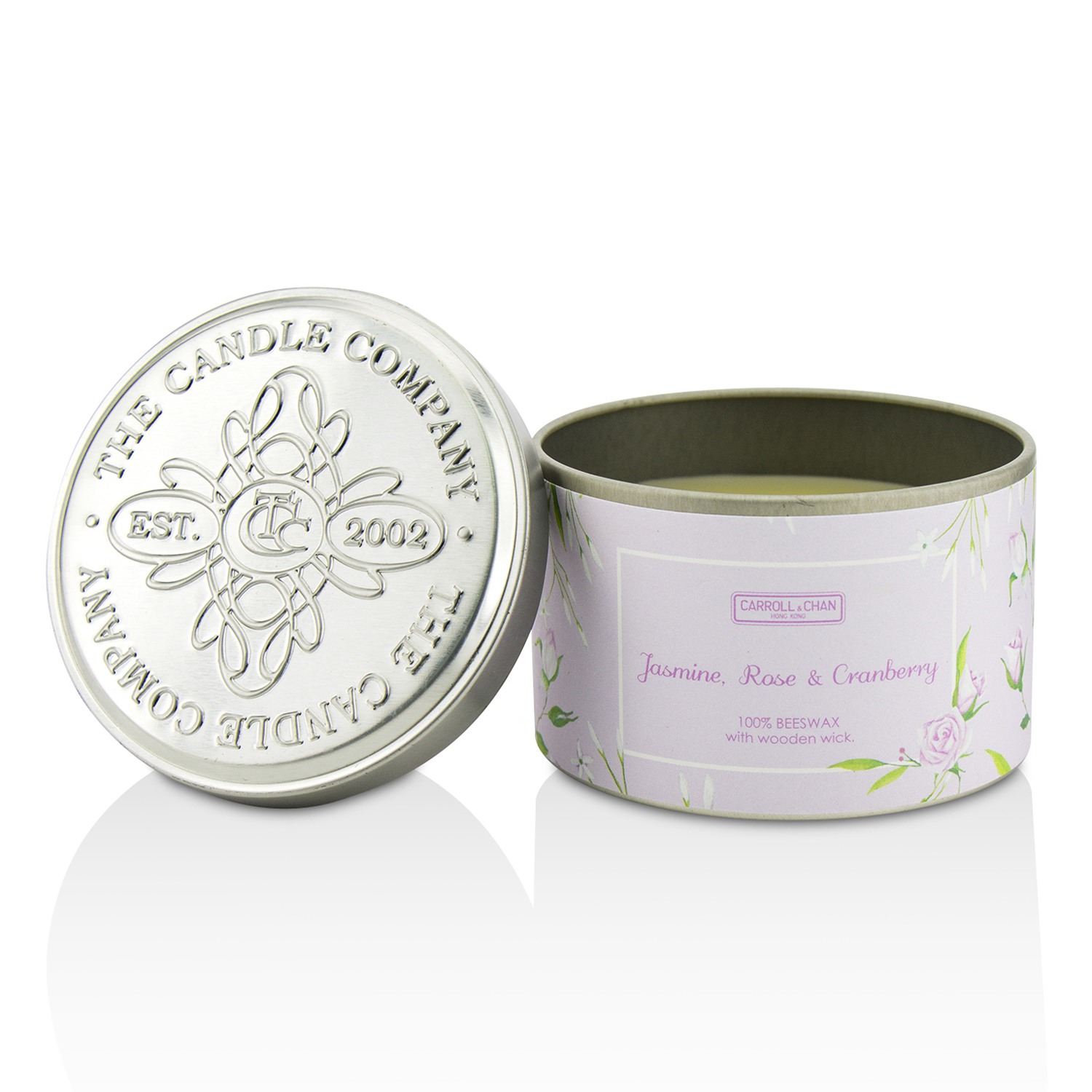 The Candle Company Tin Can 100% Beeswax Candle with Wooden Wick - Jasmine, Rose & Cranberry (8x5) cm