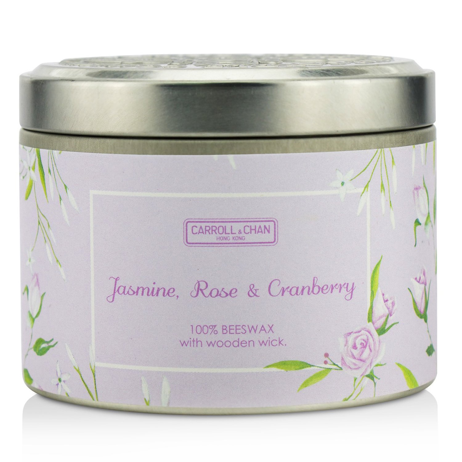 The Candle Company Tin Can 100% Beeswax Candle with Wooden Wick - Jasmine, Rose & Cranberry (8x5) cm