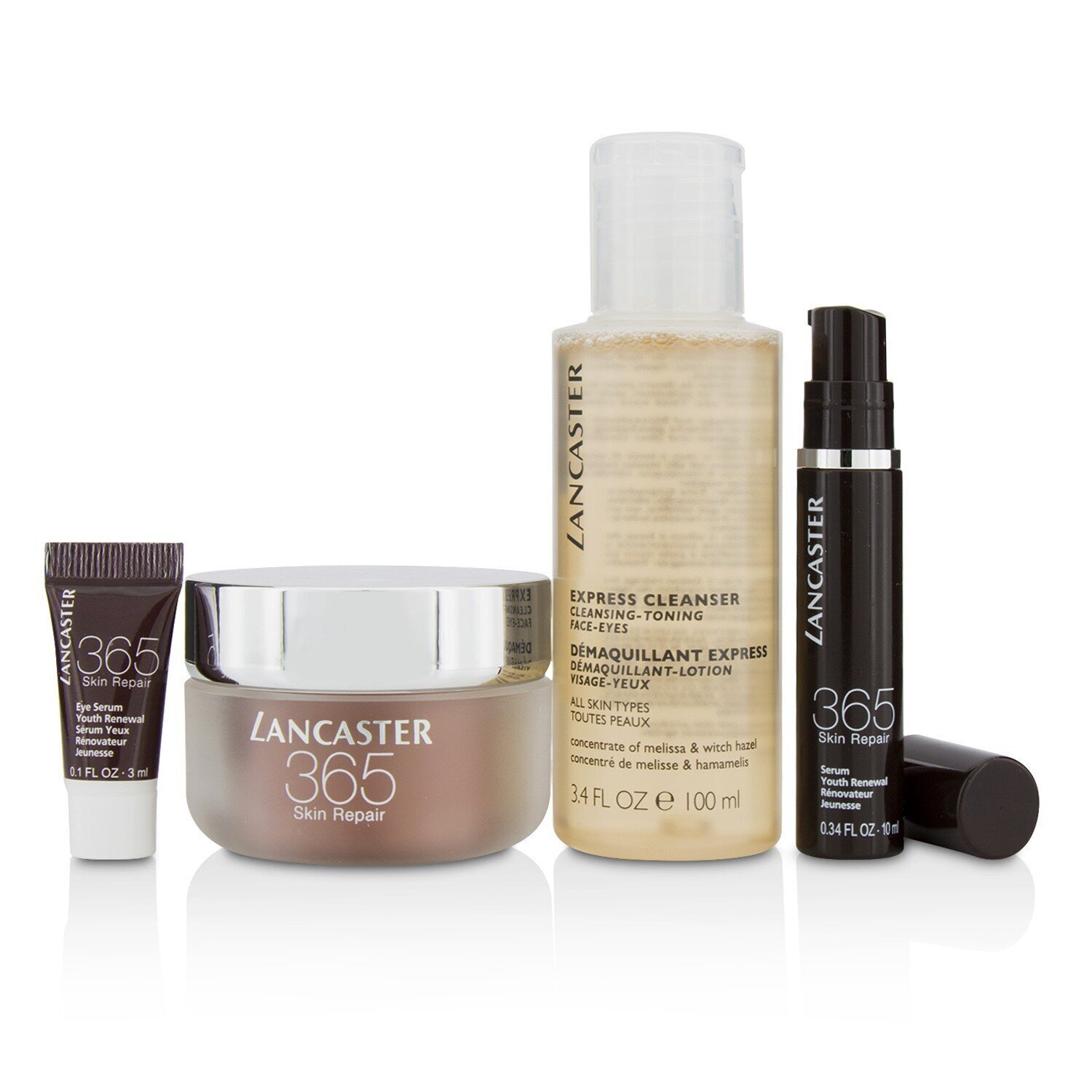 Lancaster 365 Skin Repair Set: Youth Renewal Day Cream 50ml+ Serum Youth Renewal 10ml+ Eye Serum 3ml+ Express Cleanser 100ml 4pcs