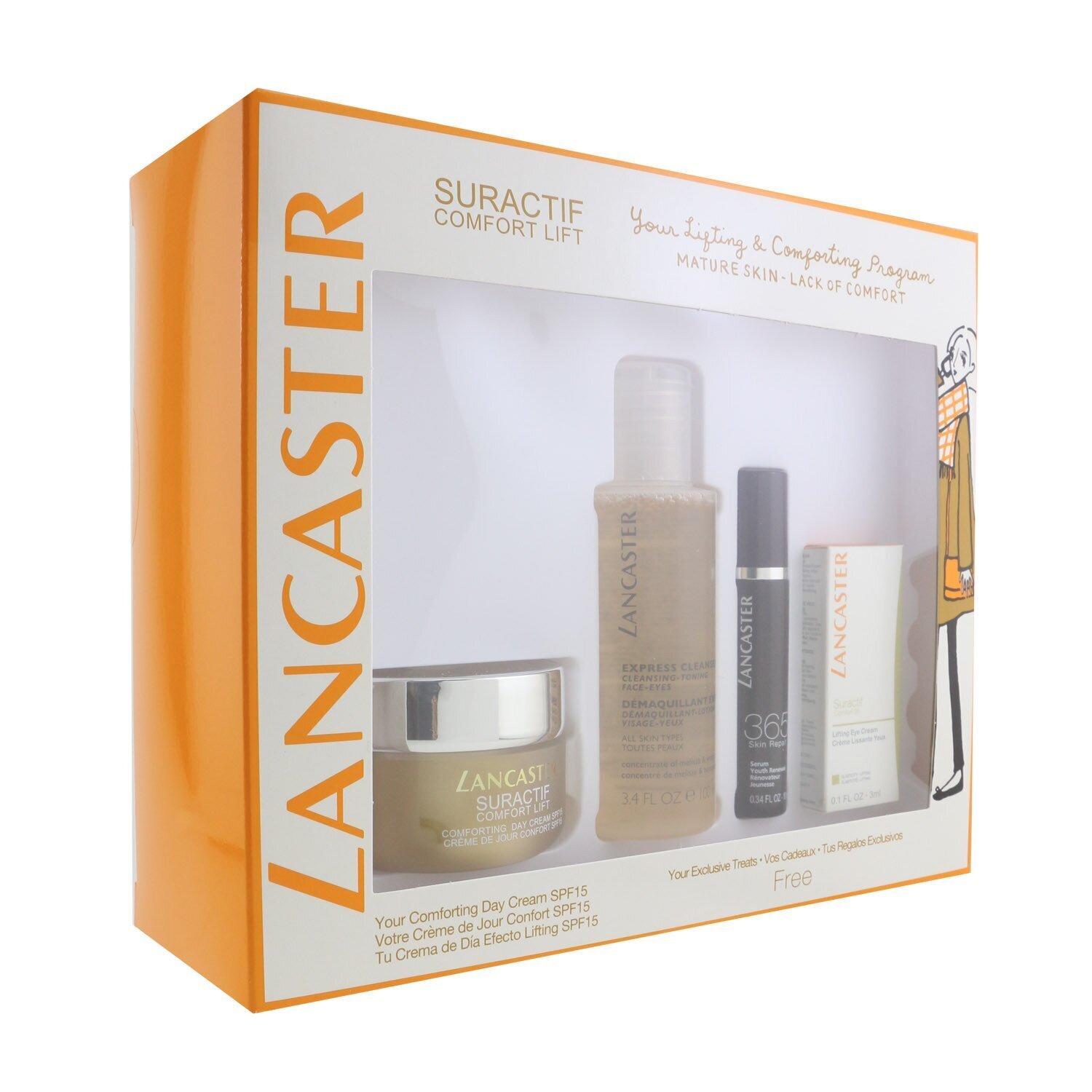 Lancaster Suractif Comfort Lift Set: Comforting Day Cream 50ml+ Serum Youth Renewal 10ml+ Lifting Eye Cream 3ml+ Express Cleanser 100ml 4pcs