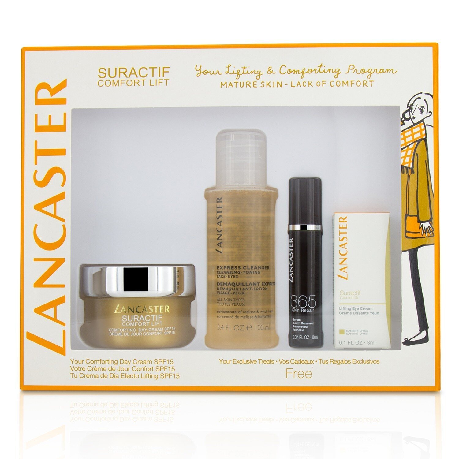 Lancaster Suractif Comfort Lift Set: Comforting Day Cream 50ml+ Serum Youth Renewal 10ml+ Lifting Eye Cream 3ml+ Express Cleanser 100ml 4pcs