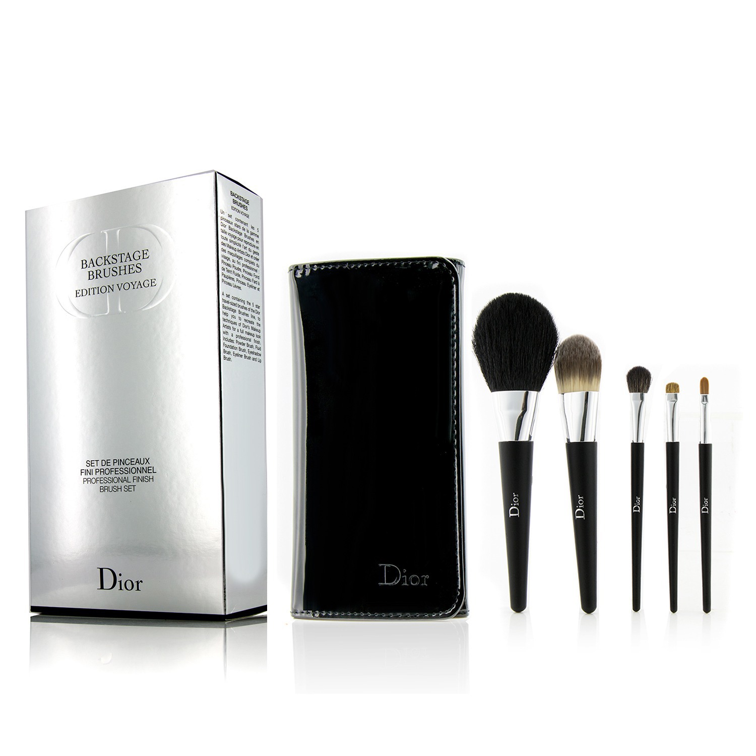 Christian Dior Backstage Brushes Professional Finish Travel Brush Set Edition Voyage (Powder, Fluid Foundation, Eyeshadow, Eyeliner, Lip) 5pcs+1bag