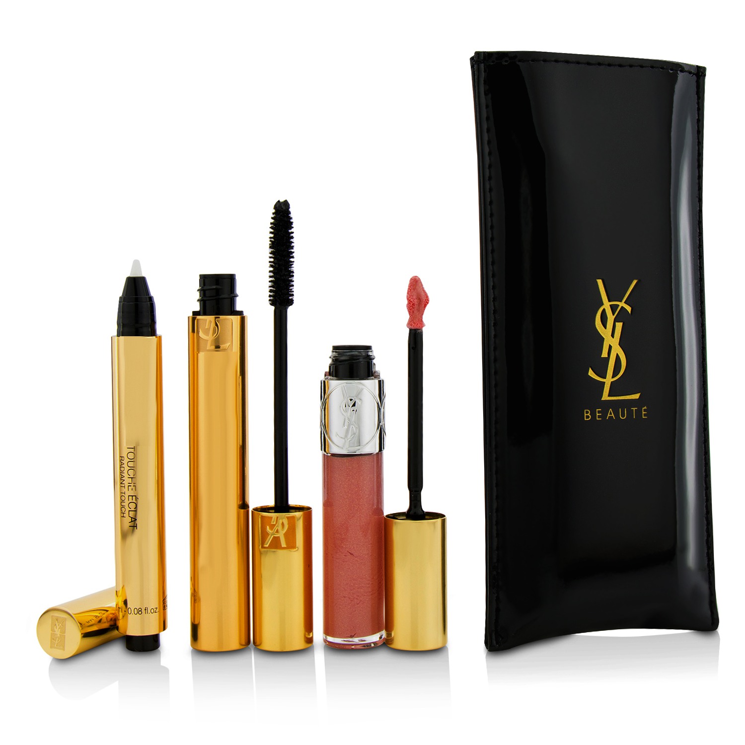 Yves Saint Laurent Essential Make Up Trio Set : 1x Mascara + 1x Touche Eclat + 1x Gloss Volupte + 1x Bag 3pcs+1bag