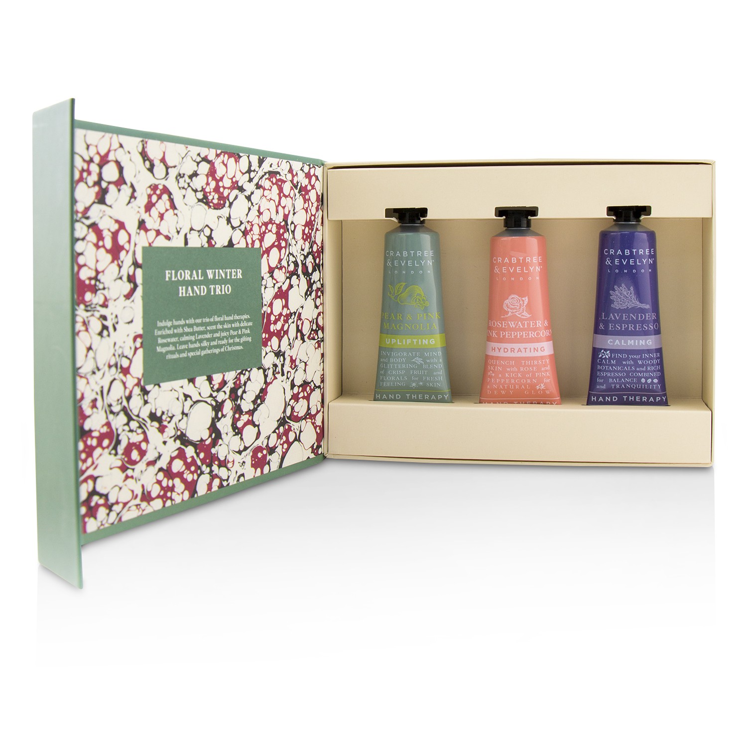 Crabtree & Evelyn Floral Winter Hand Trio (1x Lavender & Espresso, 1x Rosewater & Pink Peppercorn, 1x Pear & Pink Magnolia) 3x25ml/0.86oz